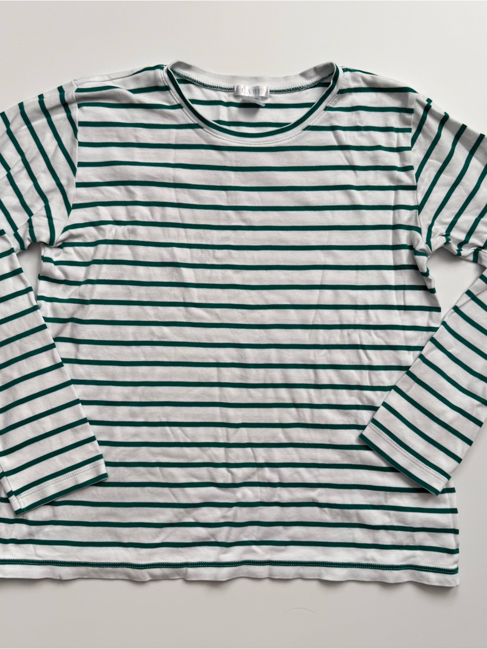 LAKE Pima Crew Striped Long Sleeve Top & Shorts Set - White with Green Stripes - Picture 2 of 5